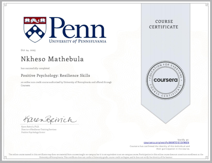 Positive Psychology: Resilience Skills Certificate Preview